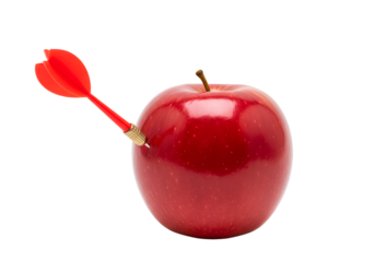 Red apple hit by dart isolated, target success concept illustration symbolizing accuracy, achievement, focus, and business goals