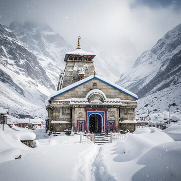 Kedarnath Temple in Snowfall &ndash; Sacred Himalayan Shiva Shrine Winter Devotion