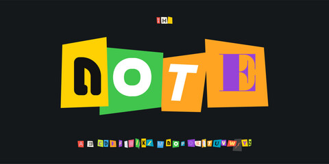 Note Font Logo Alphabet Vector Collage Letter Set Modern Typography, Note Typographic Design for Title Text, Ransom Poster Headline, Type Symbol Logotype, Magazine Cutout Fonts. Vector Typeface