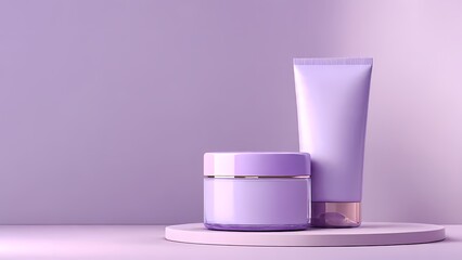 Professional Skincare Product Mockup with Lavender Jars and Tubes on Display for Beauty Brand Social Media