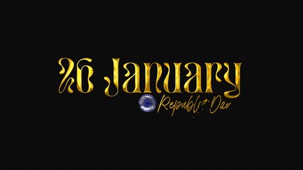 Golden 26 january republic day text shines on transparent background, ideal for social media posts, greeting cards, and event promotions.