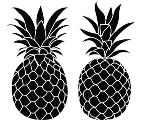 Detailed Black and White Pineapple Illustration with Intricate Line Art and Texture, Exotic Fruit Design
