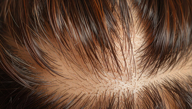 自然な毛量薄毛日本人頭皮の分け目のイメージマクロ質感素材 &ndash; Japanese Scalp Texture with Average Hair Density