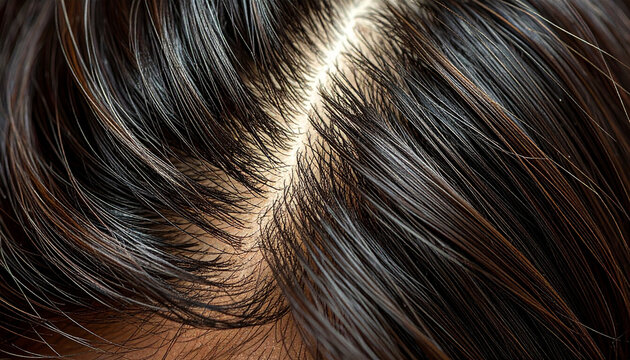 毛量が豊かで健康的な日本人頭皮の分け目マクロ質感素材 &ndash; Japanese Scalp Texture with Thick Hair Density