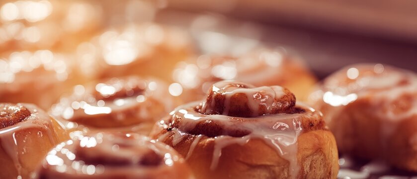 Fresh cinnamon rolls with icing and honey drizzle - Powered by Adobe
