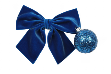 Blue Christmas bow with glittery ornament blue bow isolated on a transparent background