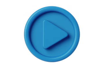 Blue play button shiny smooth isolated on a transparent background