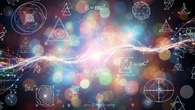 Abstract Background with Mathematical Formulas and Cosmic Bokeh - Powered by Adobe