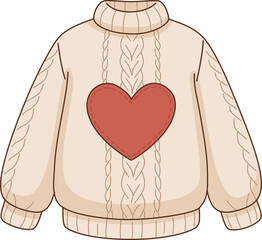 Cute Cozy Knitted Sweater with Large Red Heart Illustration for Winter Fashion