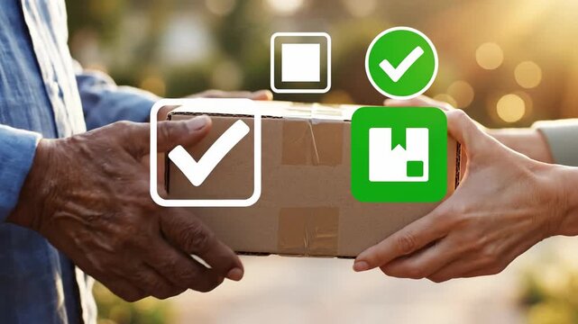 Delivery confirmation handshake parcel hands receiving package