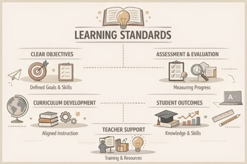Learning Standards Framework Illustrating Clear Objectives, Assessment Methods, Curriculum Development, and Teacher Support for Student Outcomes