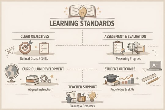 Learning Standards Framework Illustrating Clear Objectives, Assessment Methods, Curriculum Development, and Teacher Support for Student Outcomes
