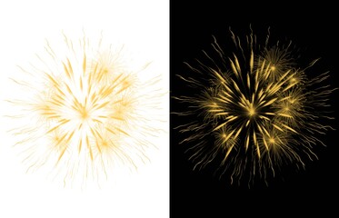 Fototapeta premium set of yellow fireworks on black and white background, for New Year's and Christmas celebrations 