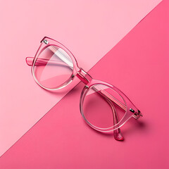 Stylish eyeglasses and photo frame on pink background, closeup background, Frame of glasses of round shape, Explore a stunning collection of fashionable sunglasses  and stylish designs.