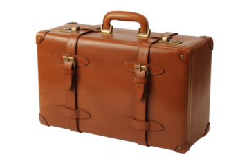 Brown leather suitcase luggage travel isolated on a transparent background