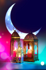 Ramadan. Arabic lantern for Muslim holy month Ramazan Kareem. Decorative Holiday lamp symbol of fasting sawm, prayer salah