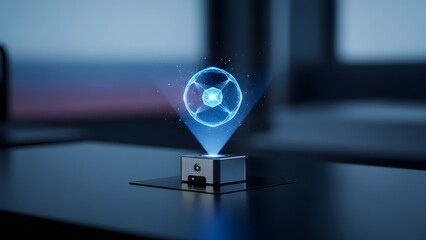 Futuristic Holographic Soccer Ball Projector on Table