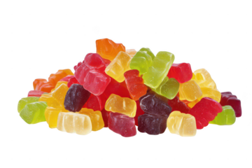 pile of colorful gummy candies isolated on a white background
