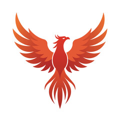 Fototapeta premium Majestic fiery phoenix bird with spread wings flame feathers rising pose powerful emblem for esports gaming team logo rebirth symbol motivation vector graphic
