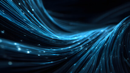 Abstract blue technology background with fiber optic data lines flow