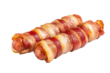 sausage wrapped in bacon, isolated on a white background