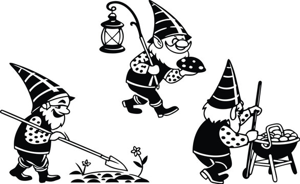 Black and white vector art illustration of a cartoon pirate warrior character holding a sword silhouette drawing