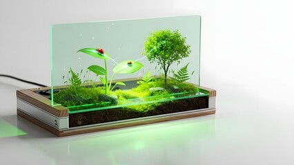 Miniature Ecosystem Terrarium with Ladybugs and LED Lighting