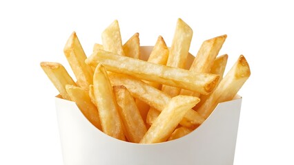 Golden Crispy French Fries Isolated on White Background.