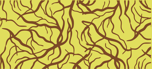 Seamless Yellow Green Flowing Root Line Abstract Pattern
