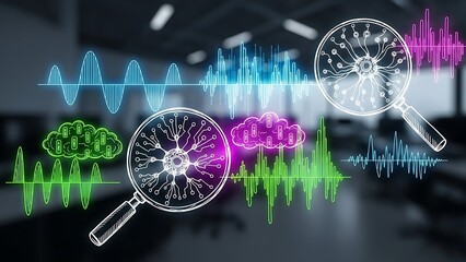 Playful Abstract Graphic with Floating Colorful Circles and Lines