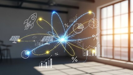 Abstract Scientific Concept with Particle Drawings on Window