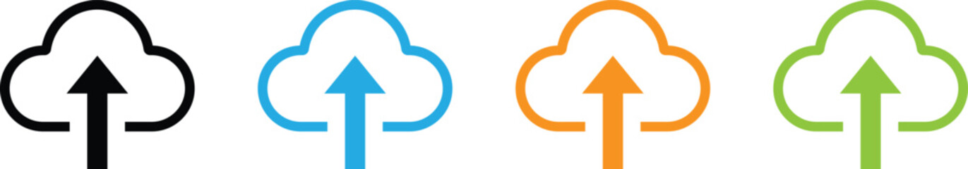 Cloud upload arrow icons set