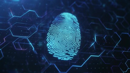 Digital Fingerprint Scan with Futuristic Network Connections and Glowing Blue Lines technology security - Powered by Adobe