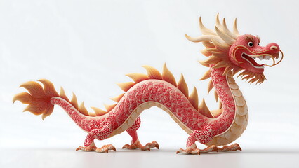 Obraz premium Cute 3D Chinese Dragon in Red and Gold Symbol of Luck and Prosperity