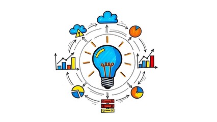 Creative Idea Graphic with Lightbulb and Data Visualization Charts