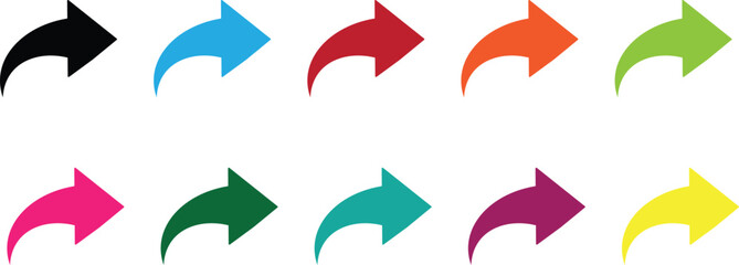 Colorful curved arrow icons set