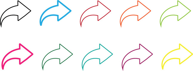 Outlined colorful curved arrow icons set