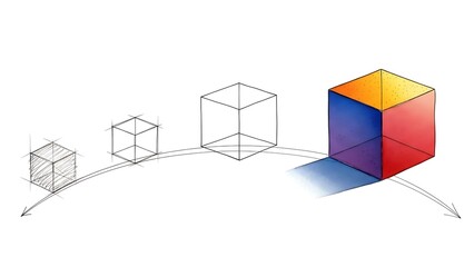 Triangular Formation of Multi Colored Cubes with Shadows on White