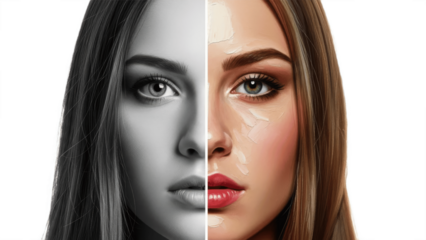 Woman with Wind-Swept Hair and Creative Effect  isolated on white background