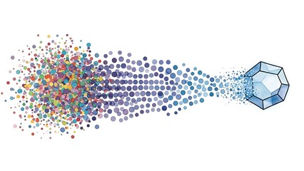 Digital Diamond Shape with Radiant Rainbow Dot Burst