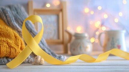 Childhood Cancer Awareness Ribbon Displayed With Soft Light and Warm Background Near a Cozy Setting in a Gentle Mood