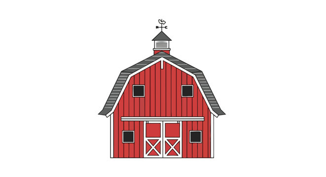 Bold red barn illustration featuring traditional gambrel roofing and a delicate weathervane an enduring emblem of agricultural life and charming