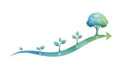 Modern Ecology Graphic with Green Tree and Directional Blue Arrow