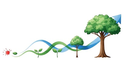 Dynamic Growth Illustration of Interconnected Trees and Blue Wave