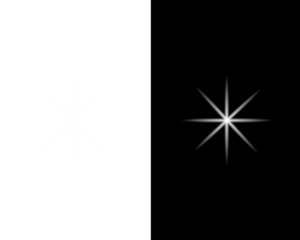 Glowing starburst light effect on dark background and png on black