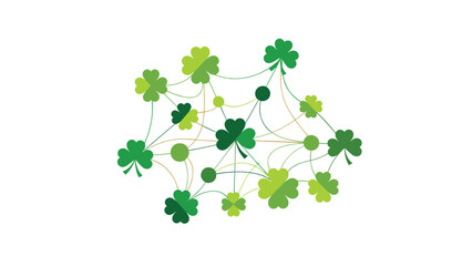 Obraz premium Stylish shamrock network illustration with interconnected green clover, Generative AI.