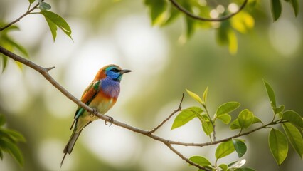 Obraz premium Colorful bird perched on a branch against a blurred background