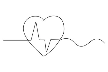 Continuous one line heart with heartbeat symbol for health concept
