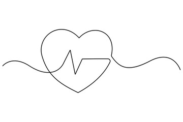 Continuous one line heart with heartbeat symbol for health concept
