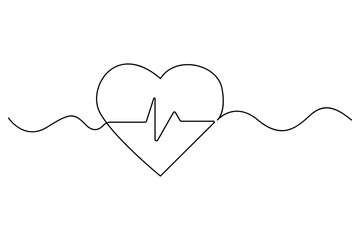 Continuous one line heart with heartbeat symbol for health concept
